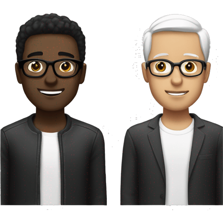 Man with brown skin and black hair, also another man with white skin and black hair with glasses in your face  emoji