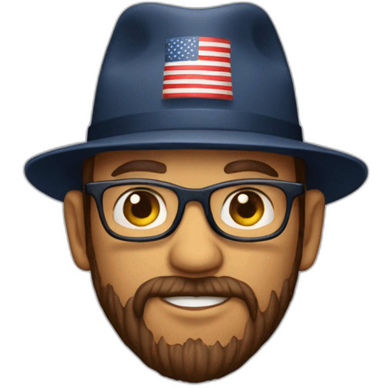 A red haierd man with glasses and beard wearing an american hat emoji