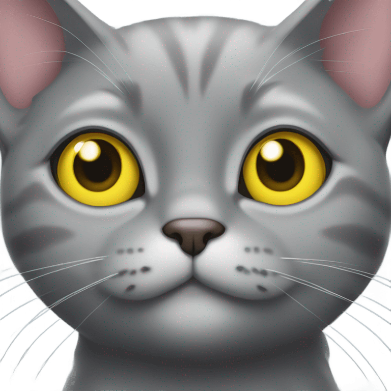 Coquette grey cat with a bow and yellow eyes emoji