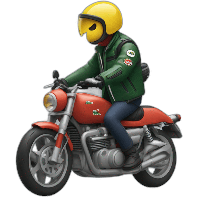 In motociclye with lacoste puffer emoji