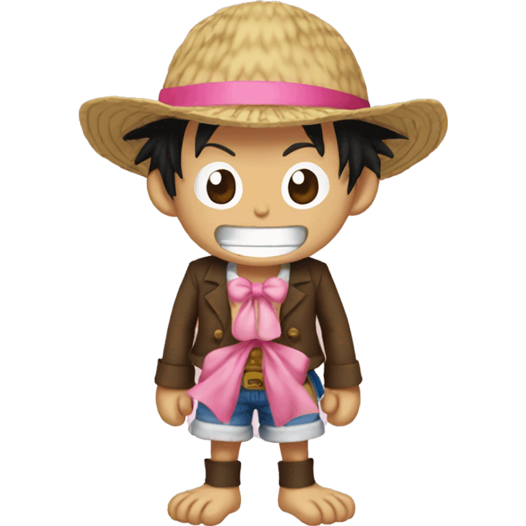 Monkey d luffy with a pink bow on emoji