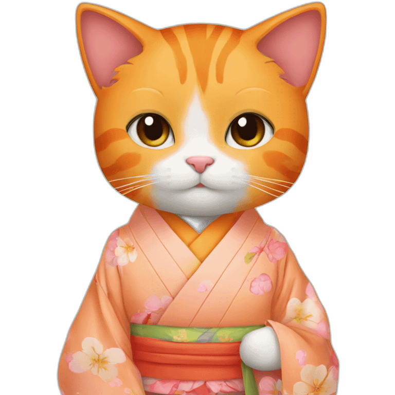 Beautiful orange cat wearing kimono and holding peach emoji