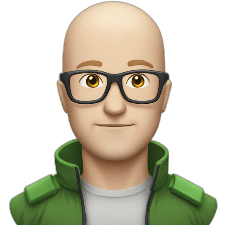 Bald Irish man with glasses and a Gundam helmet emoji