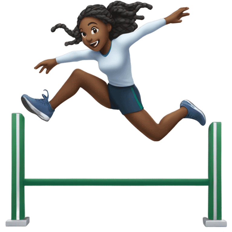 Black girl with braids jumping over a hurdle  emoji