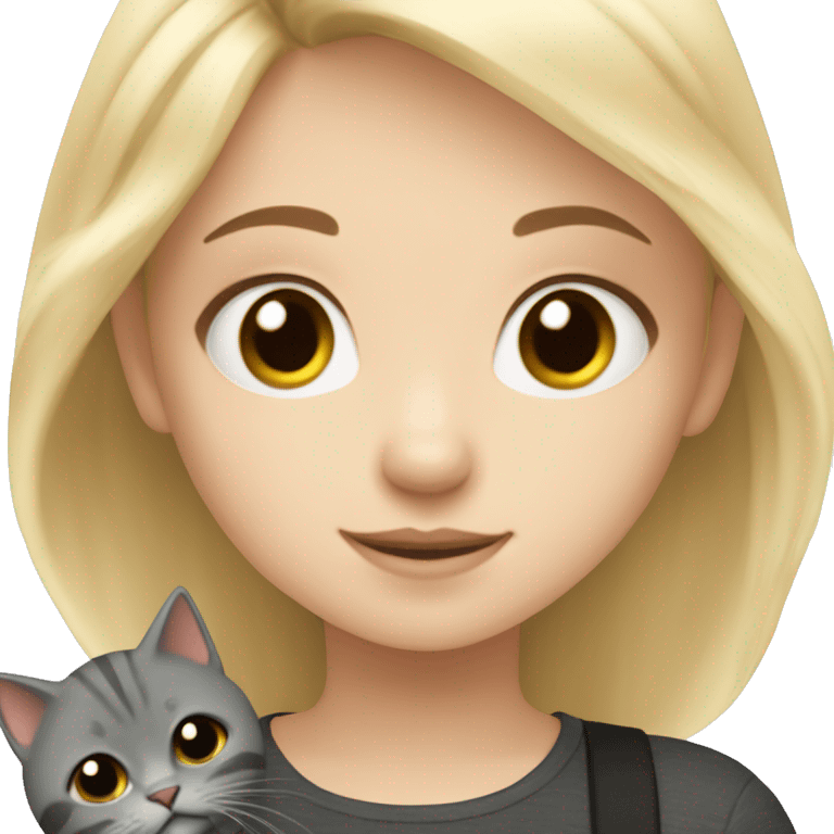 Little blonde girl holding gray and black cat ￼ emoji