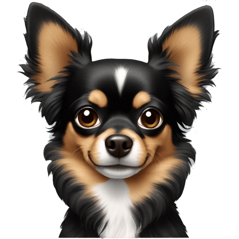 black and brown chihuahua with big hair on the ears emoji