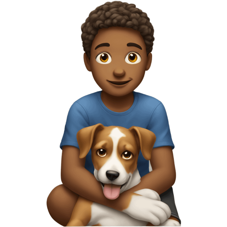 Realistic boy with a dog on its lap emoji