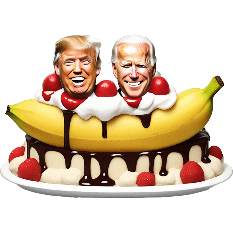 Donald Trump and Joe Biden sharing a giant banana split sundae emoji