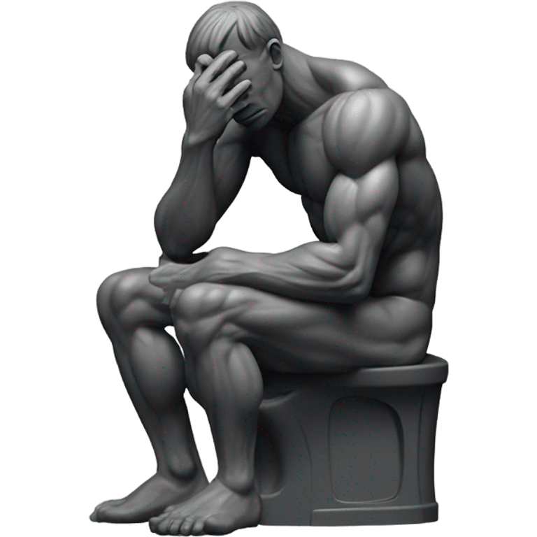 rodin sculpture the thinker but he's sitting on a toilet which is the same dark gray color as the man, and his head is resting forward on the top of his right hand emoji