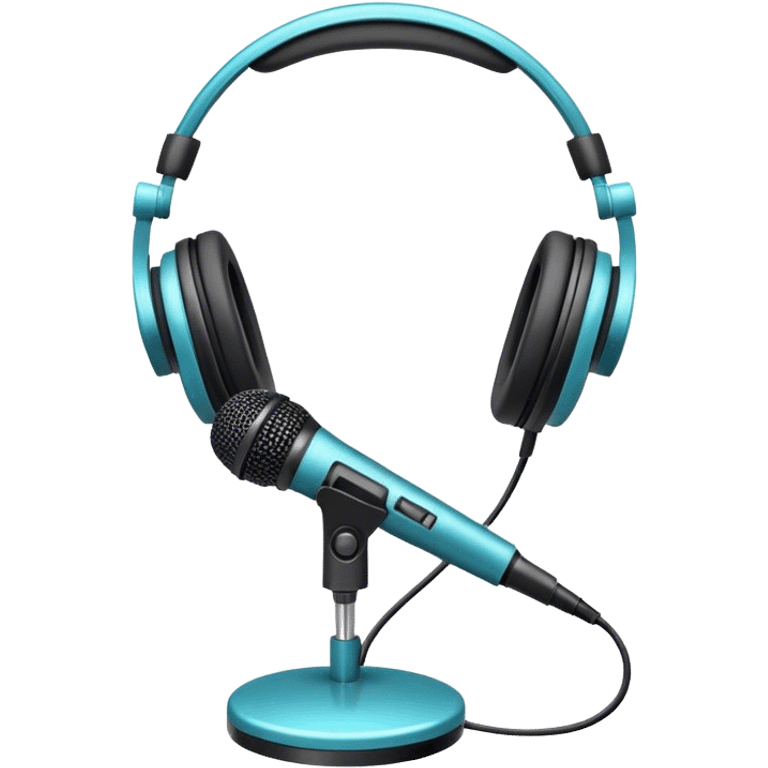 Create an emoji for podcasting. Show a microphone with headphones, symbolizing the recording of a podcast. Use modern, professional colors. Do not include any emojis or smiley faces. Make the background transparent. emoji