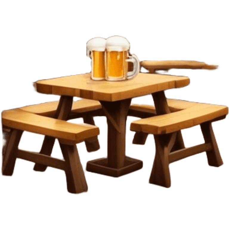 Cinematic Realistic Biergarten Pop Culture Emoji, showcasing a charming outdoor beer garden scene rendered with rustic details and inviting, soft lighting. emoji