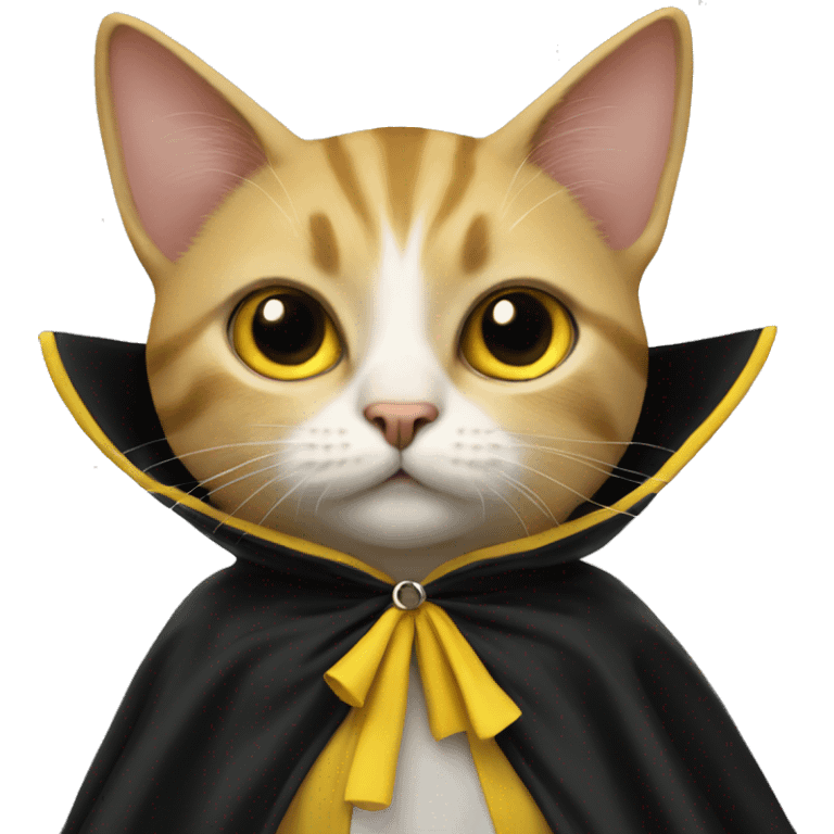 A cat in a black and yellow cape, Lovable emoji