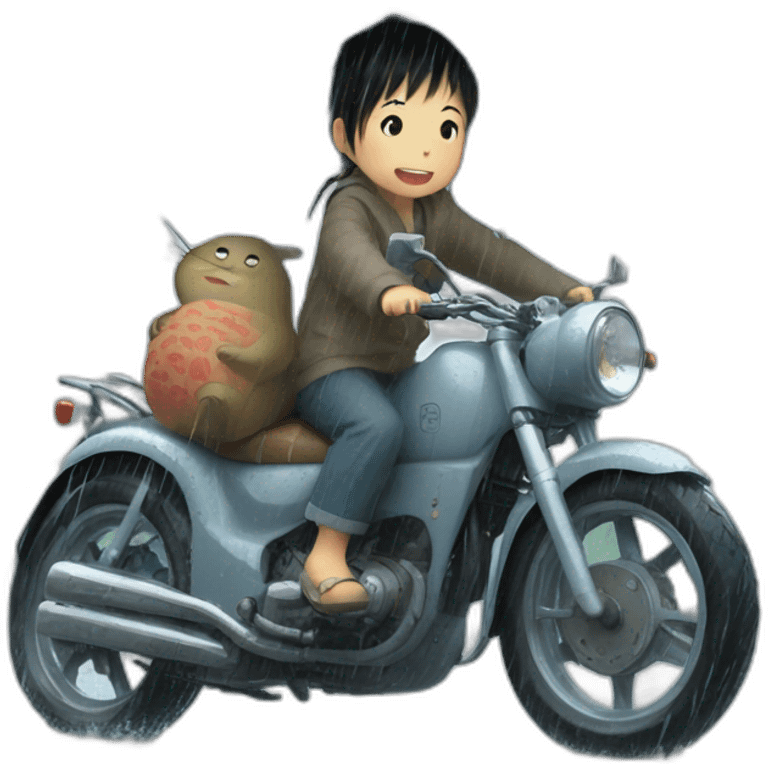 japanese child riding totoro in rain emoji