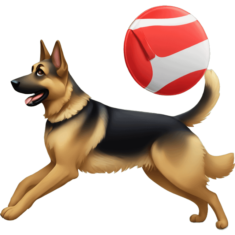 German Shepherd, catching red frisbee emoji