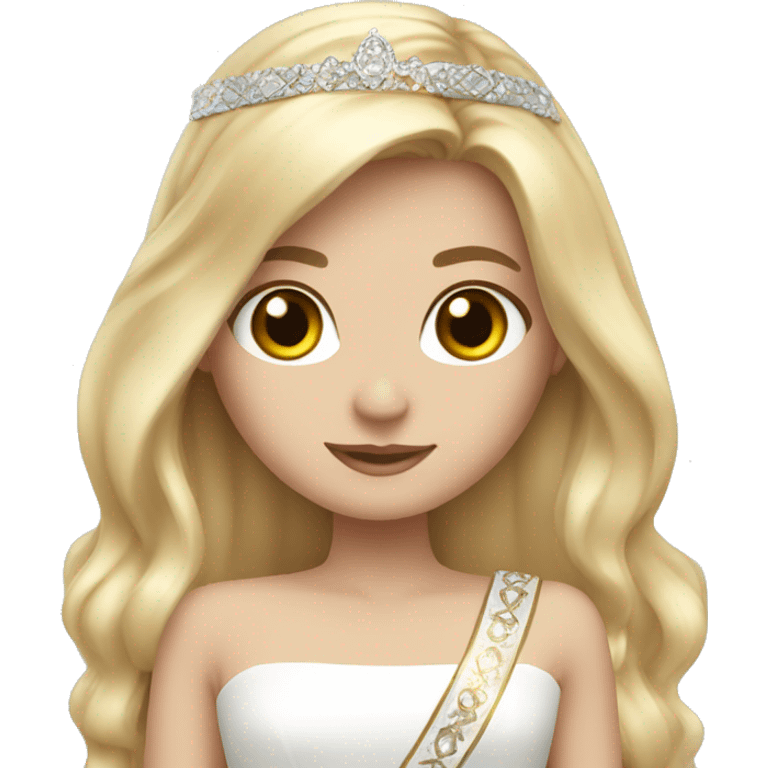 a white pageant girl with long blonde hair and brown eyes with a sash  emoji