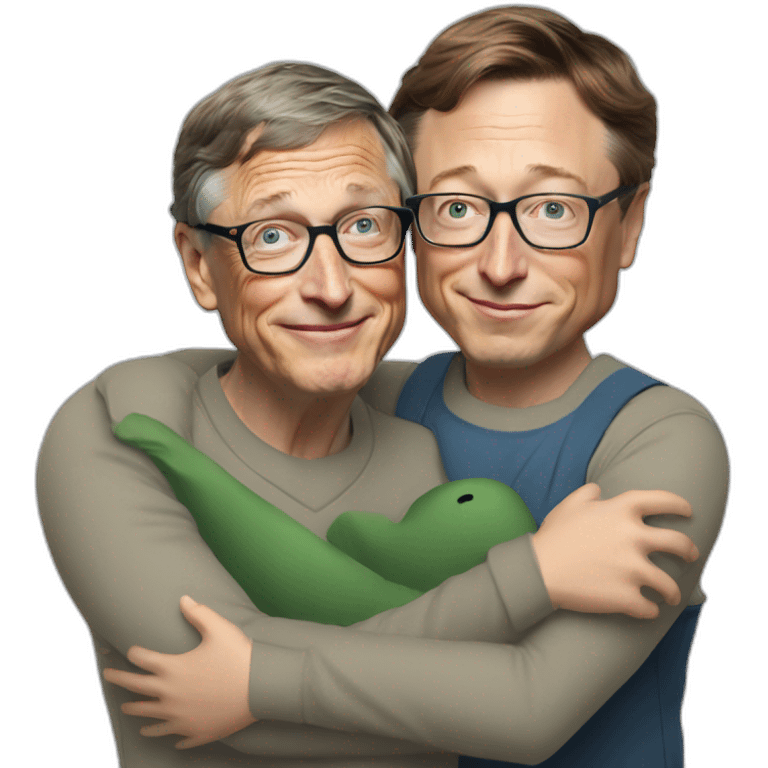 Bill Gates and Elon Musk hugging  while they are scared, emoji emoji