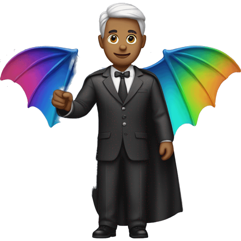 man with colorful bat wings and valet dress emoji