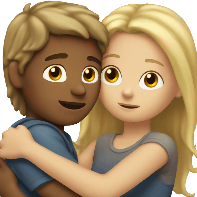 Blonde boy hugging brown haired girl emoji