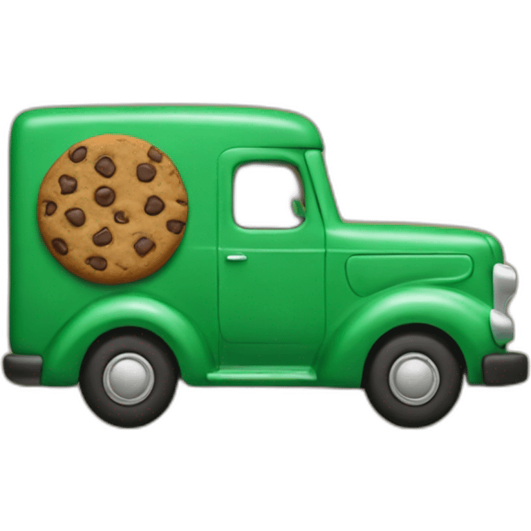 a cookie shaped truck covered in chocolate for the girl scouts with green coloring and flames coming out the end emoji