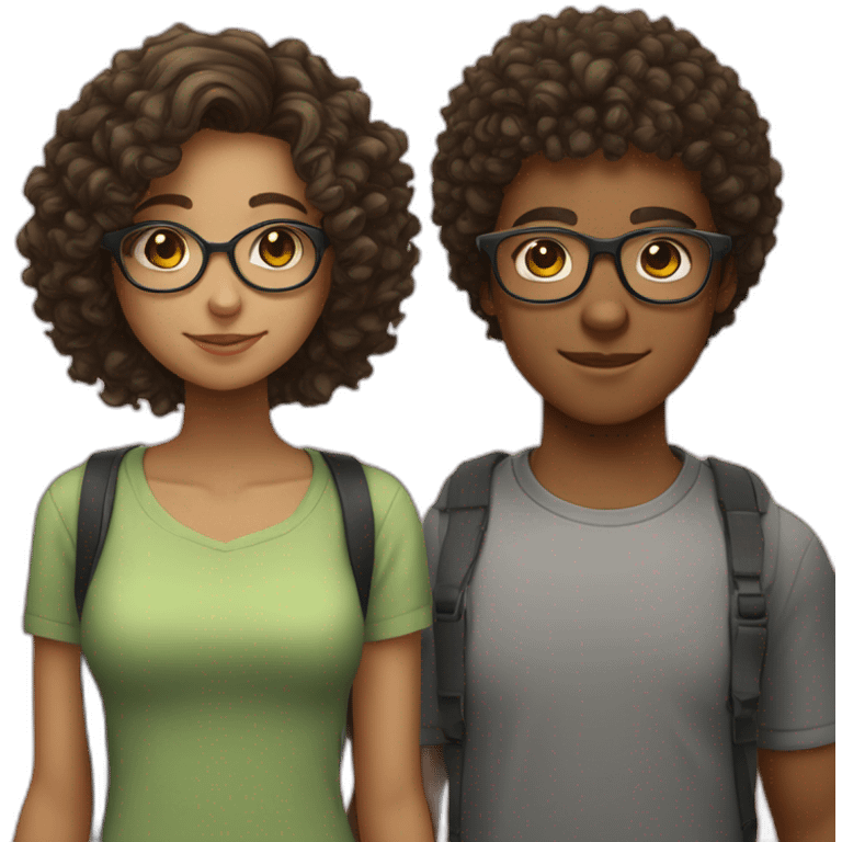 a couple of teenagers with glasses, the girl has curly hair and the boy has short hair emoji