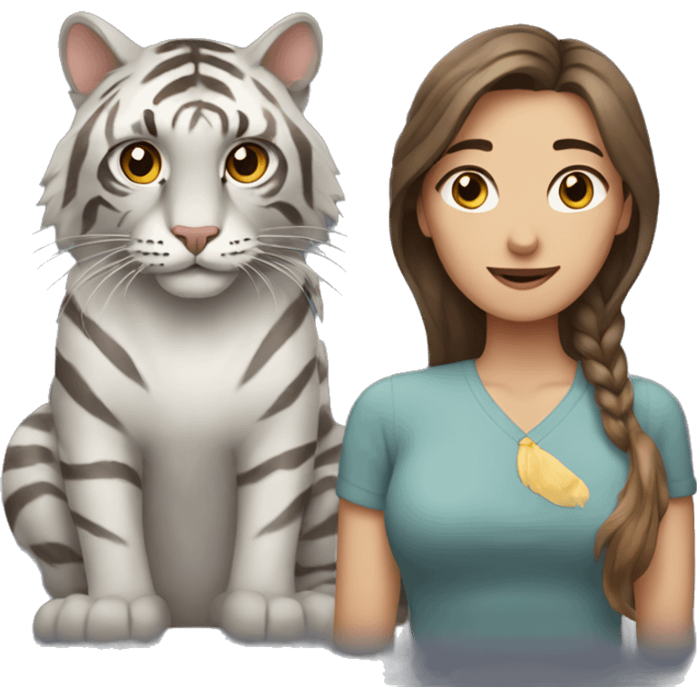 Woman with Brown hair, With a grey Tiger cat with Long hair in her Arms  emoji