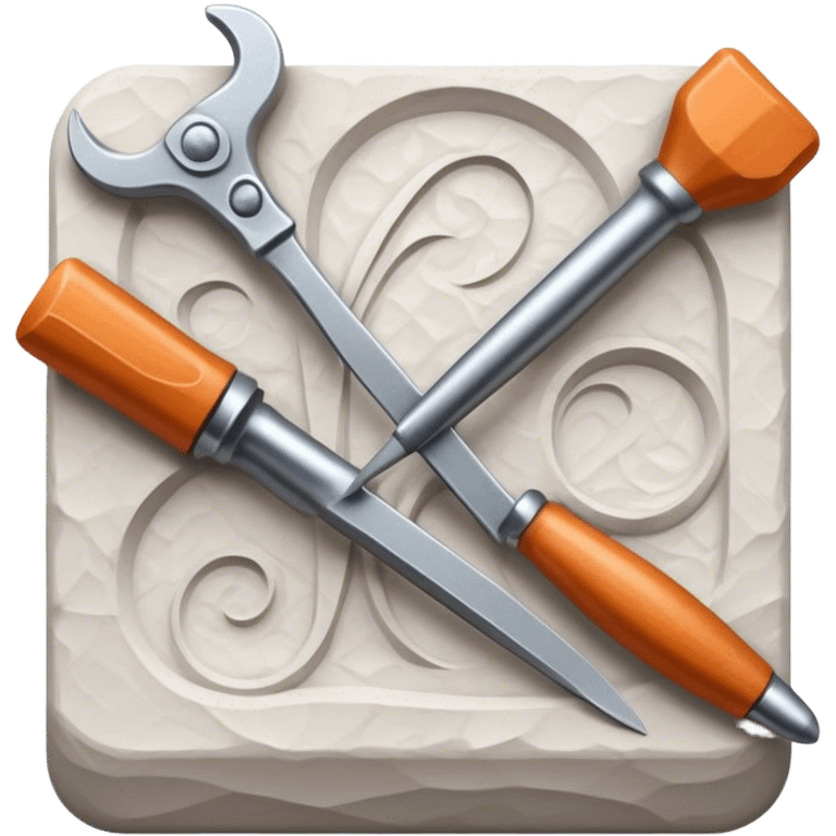 Icon for sculpting, with sculpting tools, sculpture in progress on a textured surface, minimalistic style, clean lines, transparent background. emoji