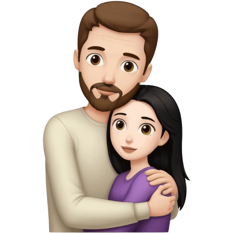 Tall pale man with brown hair and goatee hugging small pale woman long black hair emoji