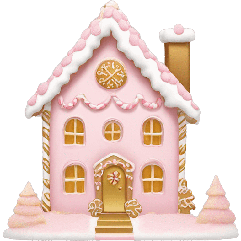 light pink and gold and white gingerbread house emoji