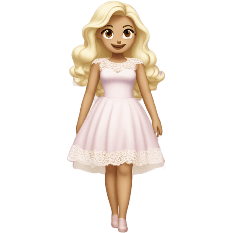 Thick white blonde coquette dress, light pink cloth and white lace emoji