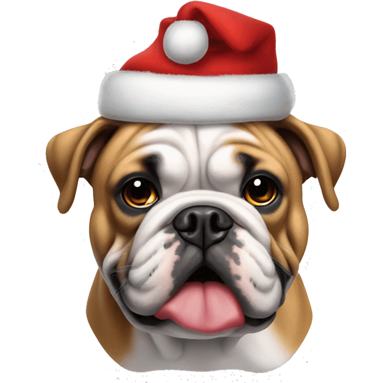 English bulldog with Santa hat emoji