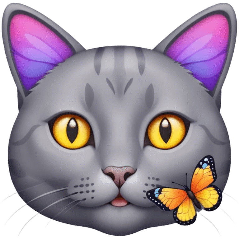 grey cat's face surrounded by butterflies emoji