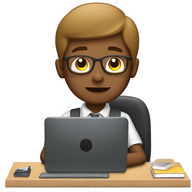 schoolboy sitting at desk, working at computer emoji