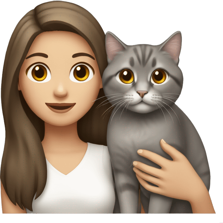 Brown straight hair girl holding Siberian gray cat  emoji