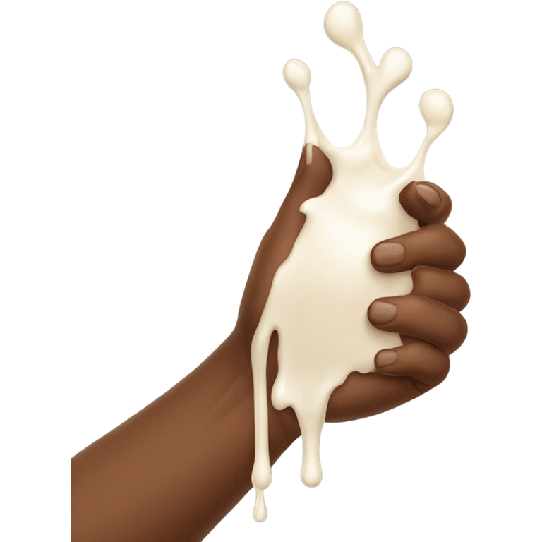 Milk dripping on brown hand  emoji