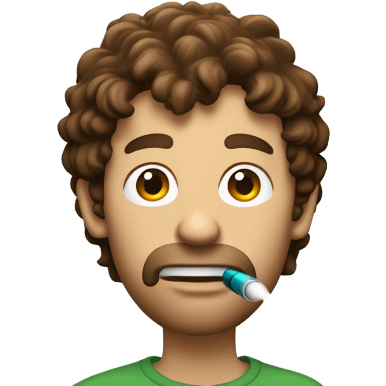 A shaggy looking guy with medium length brown hair vaping emoji