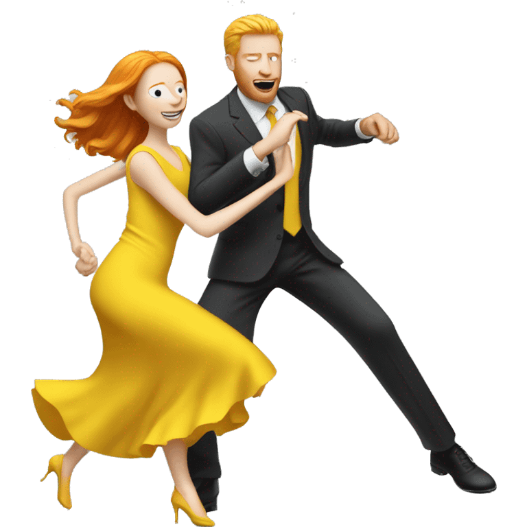 Ginger woman In yellow dress and blonde man in suit dance  emoji