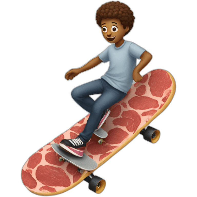 a person rides a piece of meat like a skateboard emoji