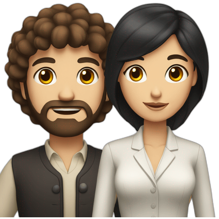 entrepreneur character with brown hair and beard next to woman character with black hair emoji