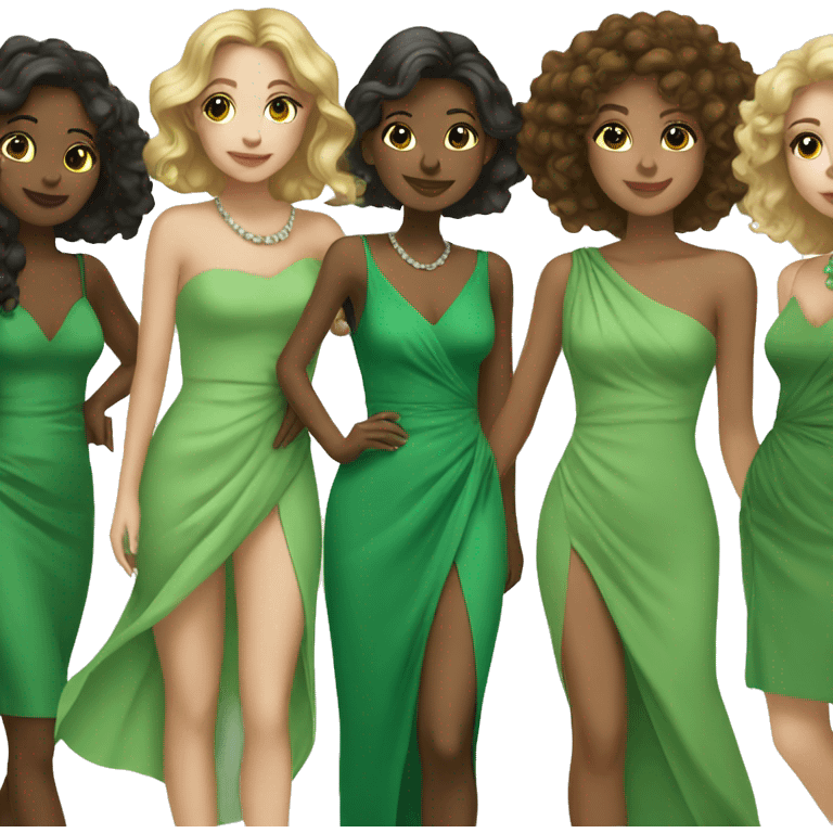 Friends in stunning green dresses  emoji