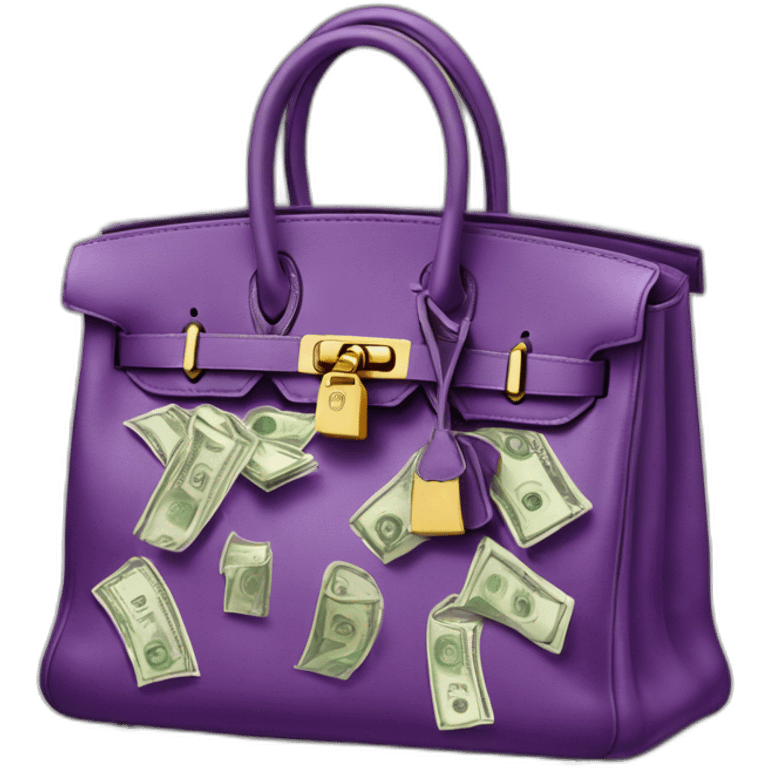 Birkin bag stuffed with dollar bills emoji