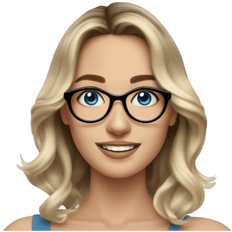 Shoulder length Balayage pale beautiful woman with glasses and blue eyes happy  emoji