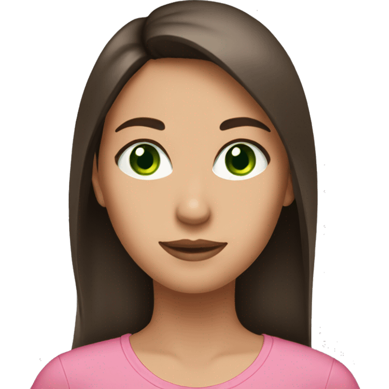 Brunette girl with a pink shirt and green eyes emoji