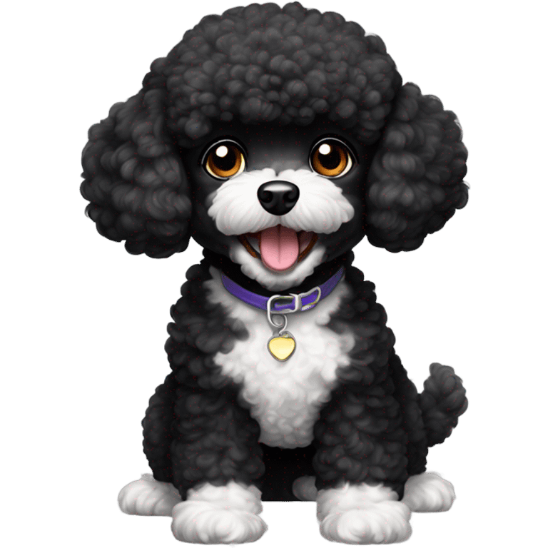 Black toy poodle with white brows, paws and chest cheering  emoji