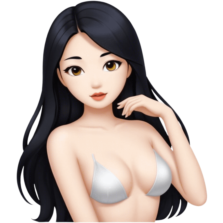 gorgeous Asian girl with long black hair, white skin, and a beautiful body  . Glamorous body  emoji