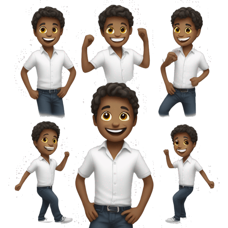 smiling boy in white shirt dancing  emoji