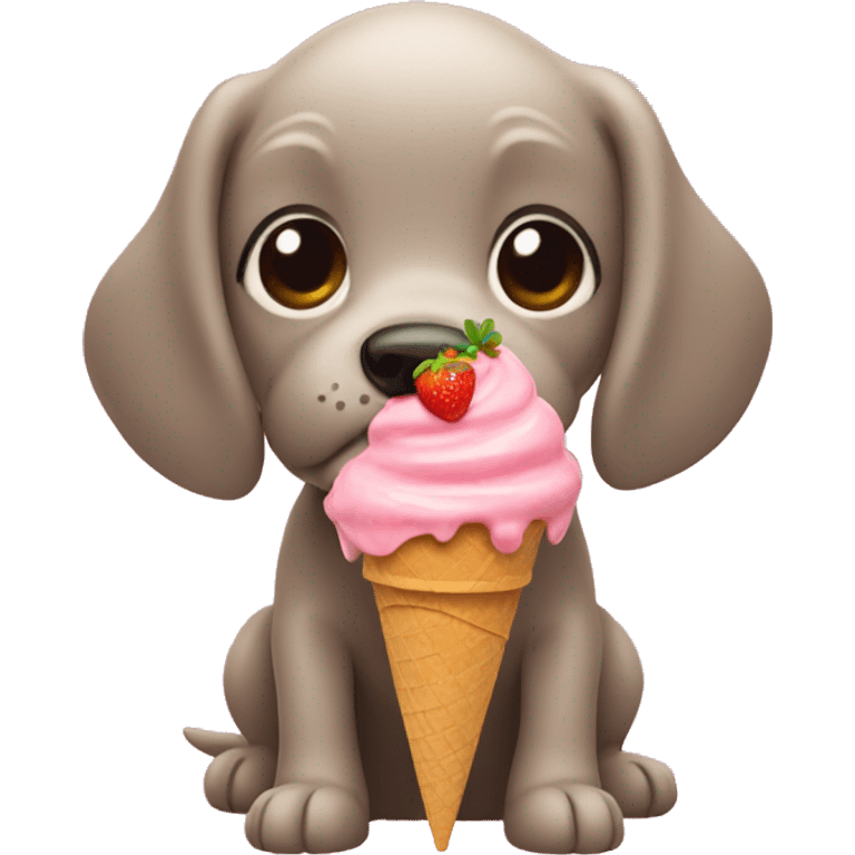 Dog eating strawberry ice cream emoji