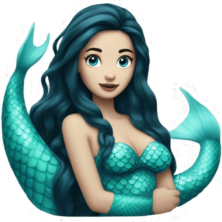 mermaid with long black hair pale skin and light blue eyes emoji