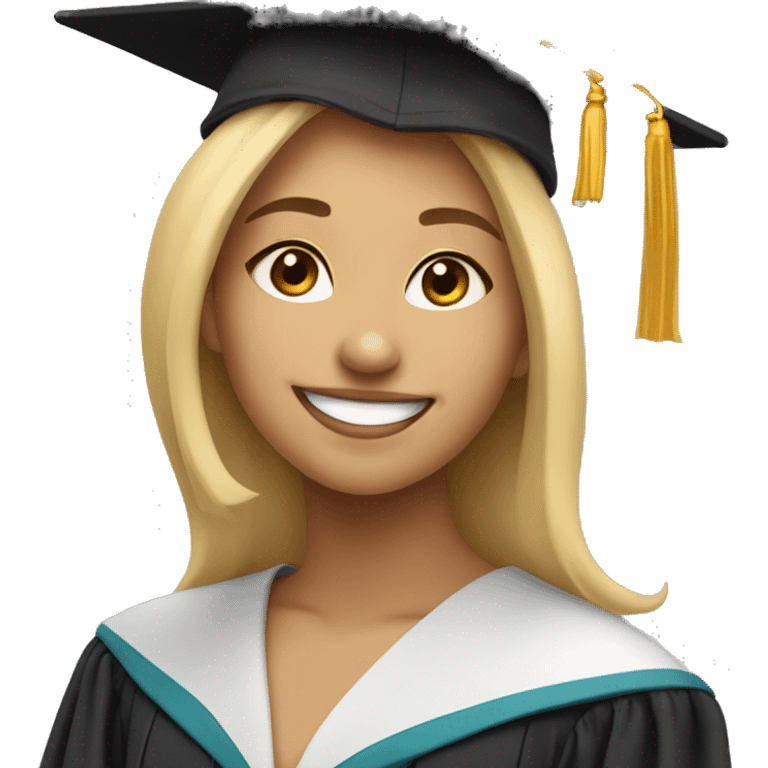 Blonde girl smiling wearing graduation cap with university of Chicago Loyola emoji