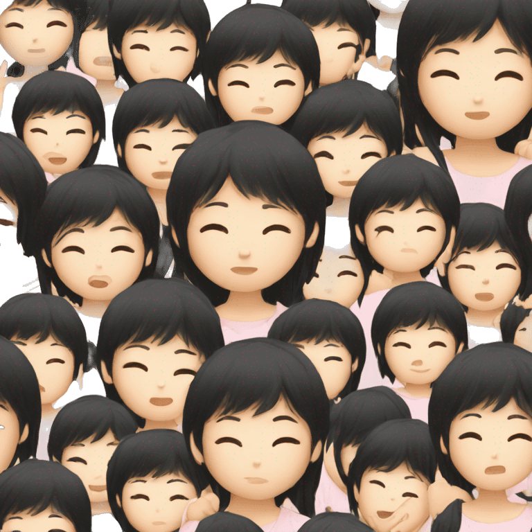 asian girl with black hair and bangs begging to sleep emoji