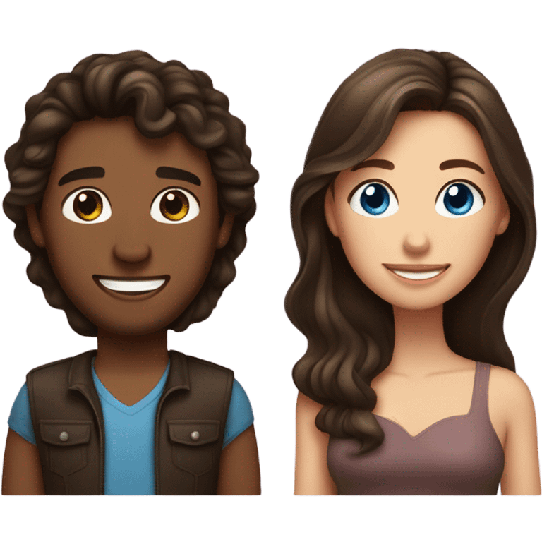 Brunette blue-eyed Couple (Guy has dark brown hair long on top) (girl has wavy hair) emoji